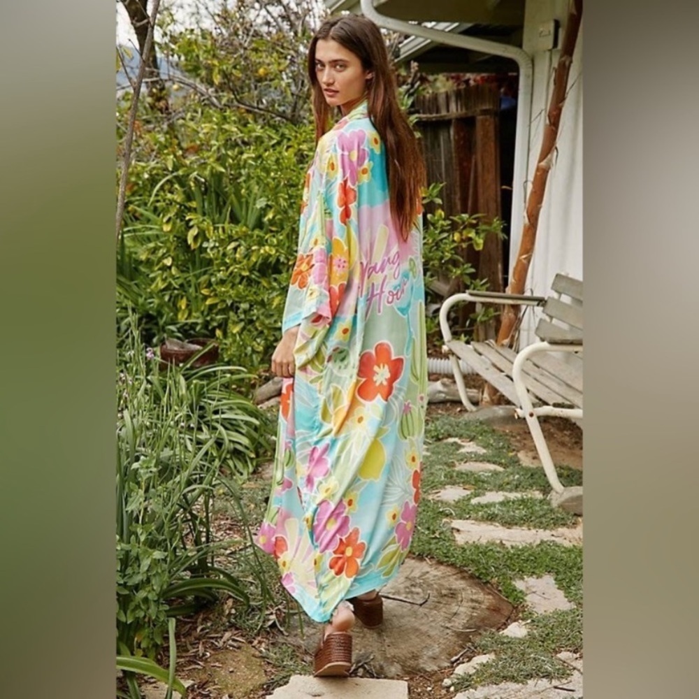 SPELL & THE GYPSY Margi Hour Maxi Robe Kimono Tropical Coverup S/M maxi robe